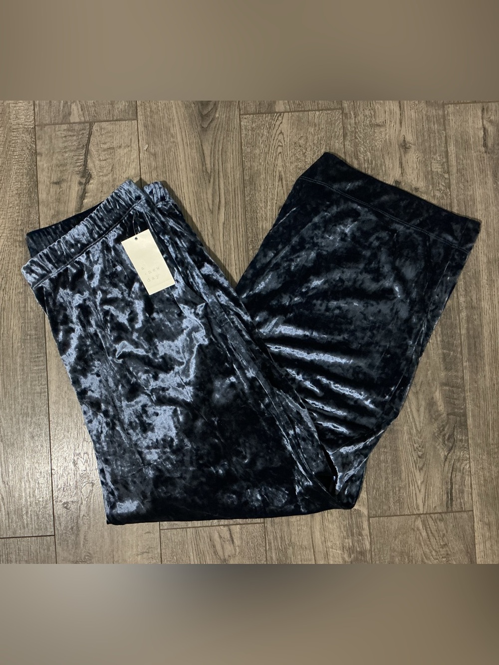 New! Wide Leg Blue Velvet Lounge Pants in Deep Navy Fairy Goth Core NWT LARGE